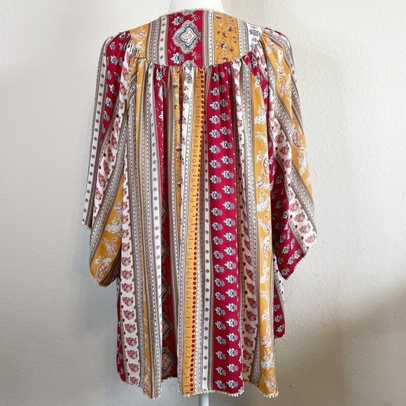 Forever 21 Boho Open Front Lightweight Red Tan Cardigan Cover Up Size Small - Picture 4 of 8